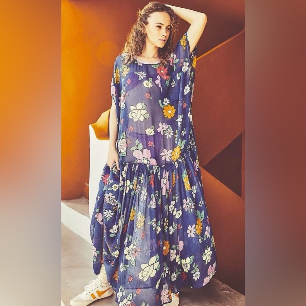 NWT Free People Mina Maxi Dress - Blue and Multicolor Floral, size xs